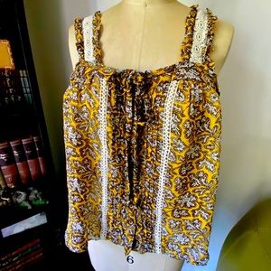 Anthropologie printed Tank with Crochet Details NWT
